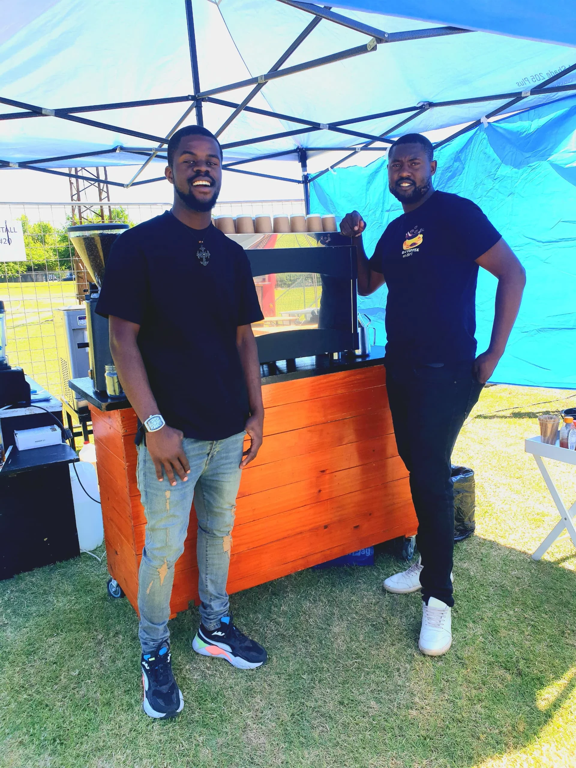 EL-J Coffee team at their custom mobile espresso cart