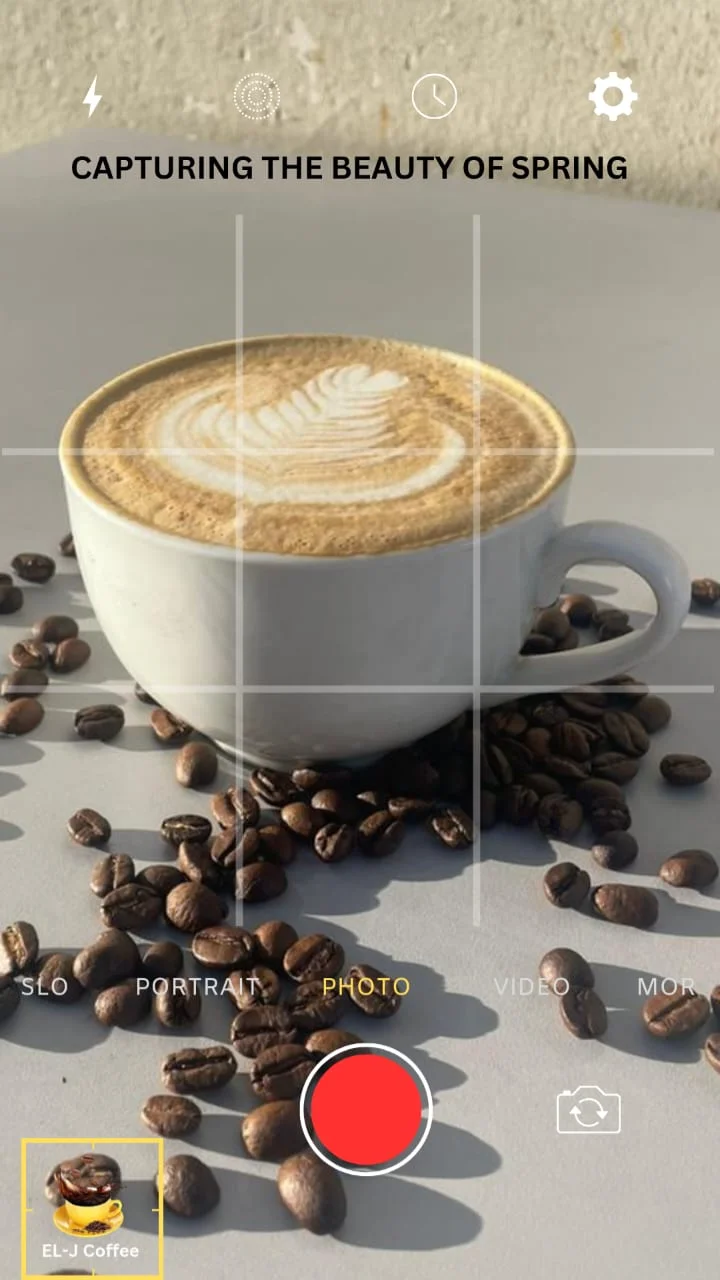 Latte seen through a camera viewfinder — EL-J Coffee shoot