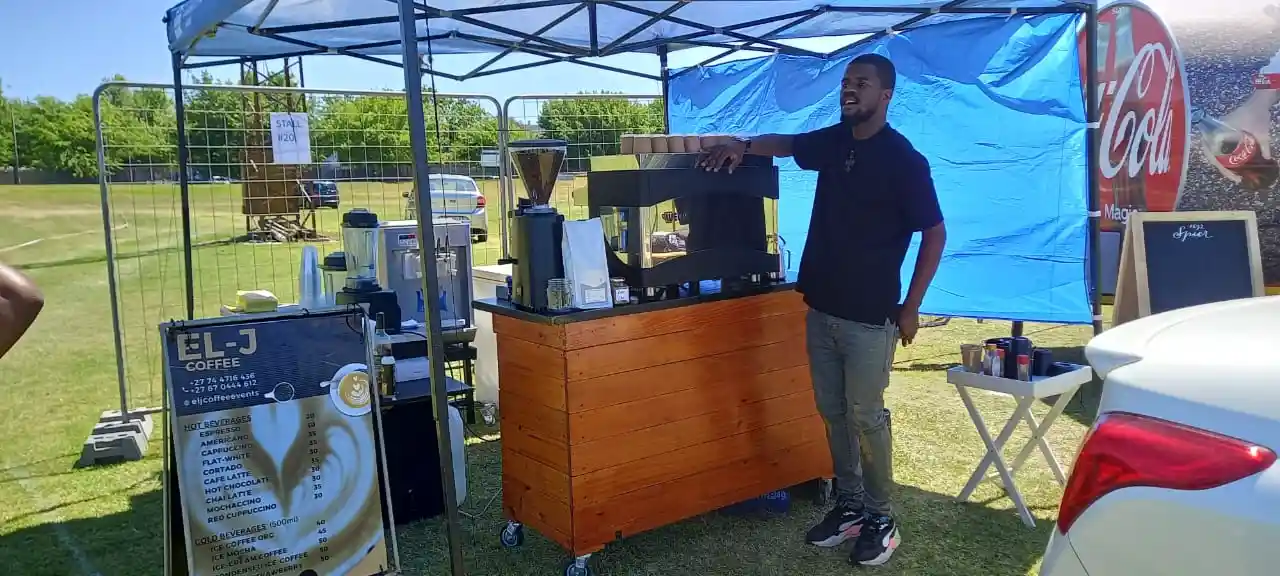 EL-J Coffee professional mobile espresso cart at an outdoor event